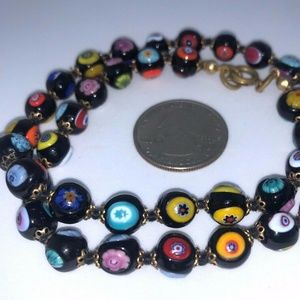 Venetian millefiori Black glass bead necklace